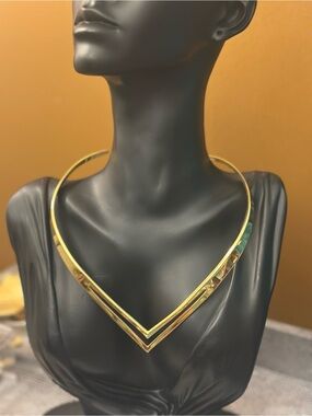 Gold Tone V-Shaped Collar Necklace Torque- Women Jewelry